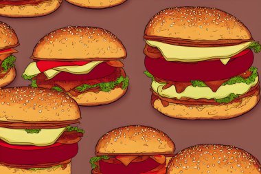 Hamburgerin modern tarzda tasviri, klasik bir fast food ürünü.