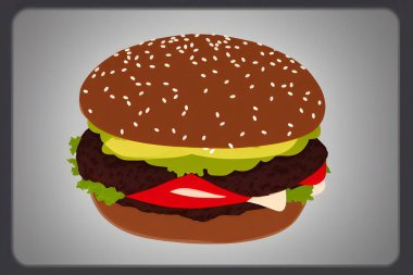 Hamburgerin minimalist tarzda tasviri, klasik bir fast food ürünü.