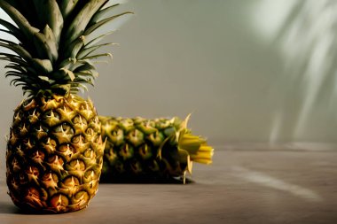 Yeşil yapraklı ve derili çiğ ananas resmi