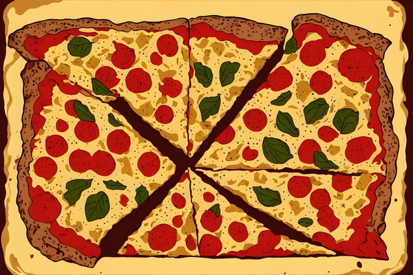 Pizzanın Art Nouveau Stilinde Tasviri Grafik Illüstrasyon — Stok fotoğraf
