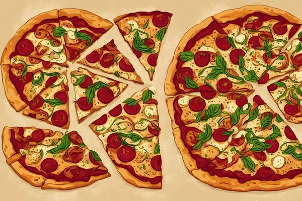 Illustrasjon Pizza Art Nouveau Stil Grafisk Illustrasjon – stockfoto