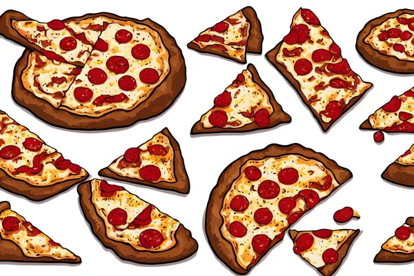 Illustration Pizza Retrostil Grafisk Illustration — Stockfoto