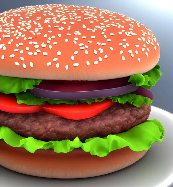 Rendering Illustration Hamburger Classic Fast Food Item — Stock Photo, Image