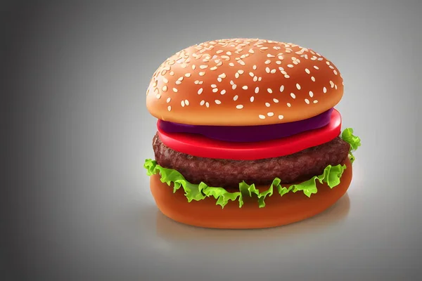 ハンバーガーの3Dレンダリングイラスト 古典的なファーストフードアイテム — ストック写真