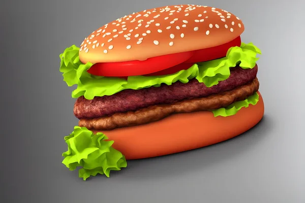 Vykreslování Ilustrace Hamburgeru Klasická Fast Food Položka — Stock fotografie