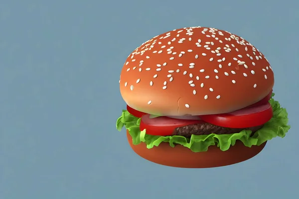 전통적 패스트푸드 제품인 햄버거를 렌더링 — 스톡 사진