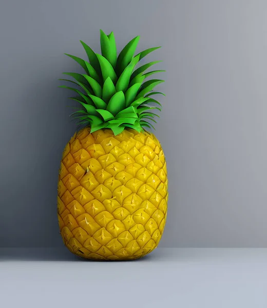 带有绿叶和果皮的生菠萝3D渲染说明 — 图库照片