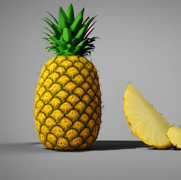 Ilustracja Surowego Ananasa Zielonymi Liśćmi Skórą — Zdjęcie stockowe