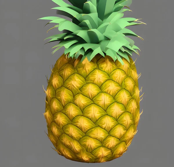 Weergave Illustratie Van Rauwe Ananas Met Groene Bladeren Huid — Stockfoto
