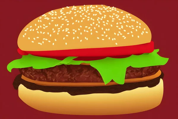 Иллюстрация Гамбургера Современном Стиле Классический Фаст Фуд — стоковое фото