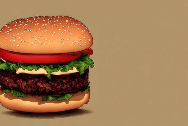 現代風ハンバーガーのイラスト 定番のファーストフードアイテム — ストック写真