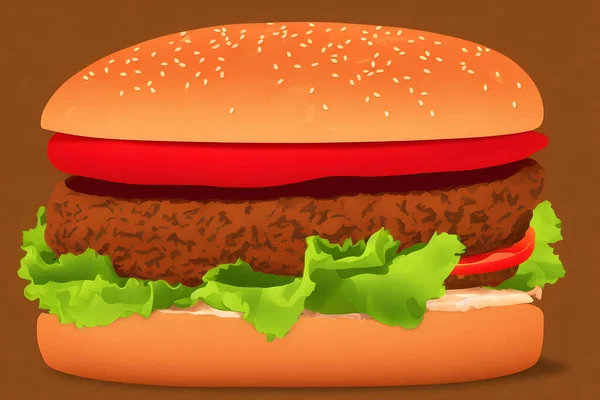 現代風ハンバーガーのイラスト 定番のファーストフードアイテム — ストック写真