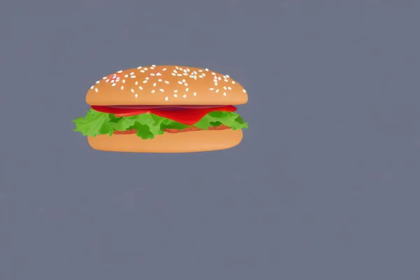 Illustration Hamburger Flat Style Classic Fast Food Item — Stock Photo, Image