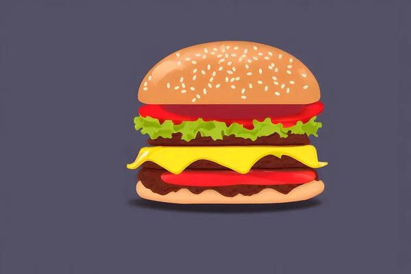 ミニマリストスタイルのハンバーガーのイラスト 定番のファーストフードアイテム — ストック写真