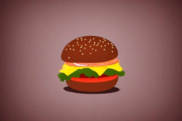 Ilustracja Hamburgera Minimalistycznym Stylu Klasyczny Fast Food Pozycji — Zdjęcie stockowe