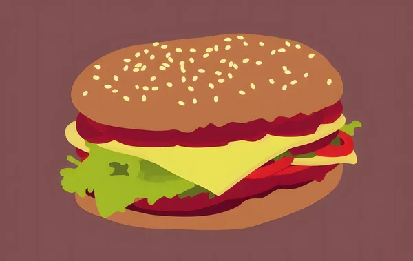 Иллюстрация Гамбургера Минималистском Стиле Классический Фаст Фуд — стоковое фото