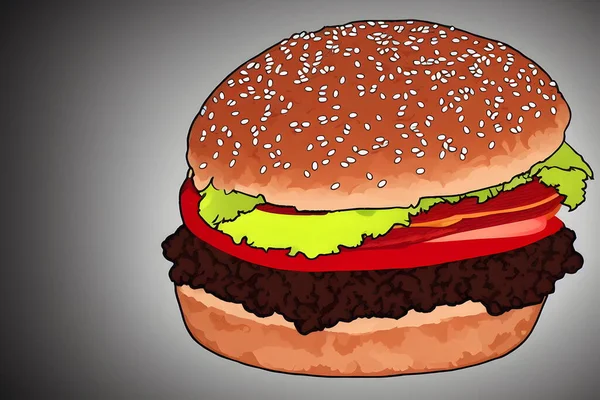 Illustratie Van Hamburger Minimalistische Stijl Een Klassiek Fastfood Item — Stockfoto