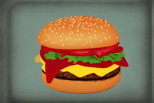 Иллюстрация Гамбургера Стиле Ретро Классический Фаст Фуд — стоковое фото