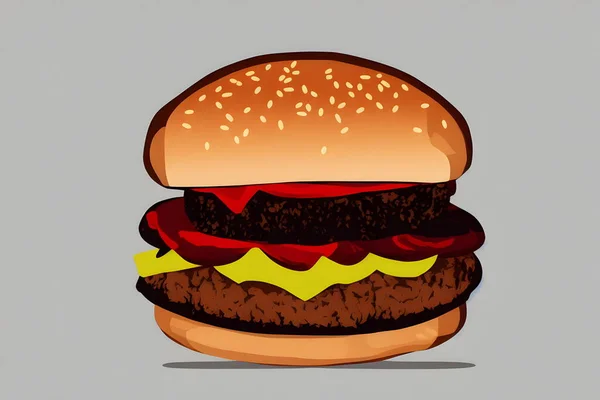 Illustration Hamburger Dans Style Rétro Article Restauration Rapide Classique — Photo
