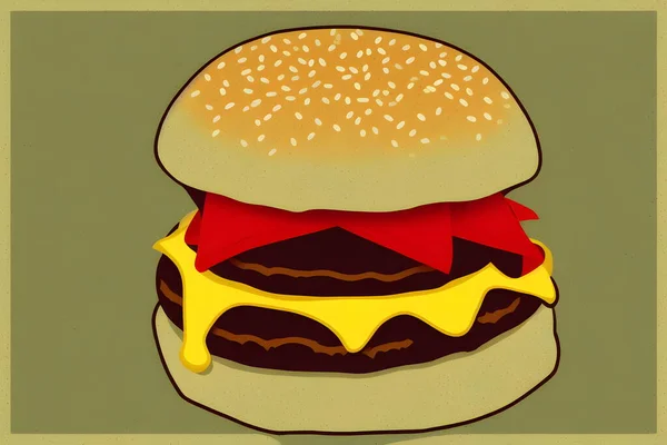 Illusztráció Hamburger Retro Stílusban Egy Klasszikus Gyorsétterem Elem — Stock Fotó