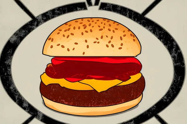 レトロなスタイルのハンバーガーのイラスト 定番のファーストフードアイテム — ストック写真