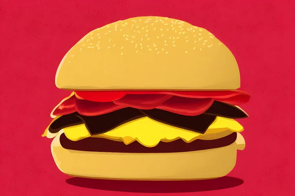 Illustratie Van Hamburger Retro Stijl Een Klassiek Fastfood Item — Stockfoto