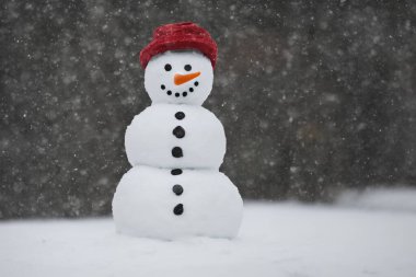 Açık havada kardan adamın gerçekçi bir tasviri, üretken ai