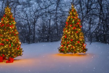 Karların altında süslenmiş köknar ağacının gerçekçi çizimi, üretken ai