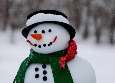 Açık havada kardan adamın gerçekçi bir tasviri, üretken ai