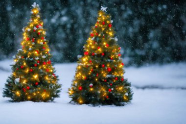 Karların altında süslenmiş köknar ağacının gerçekçi çizimi, üretken ai