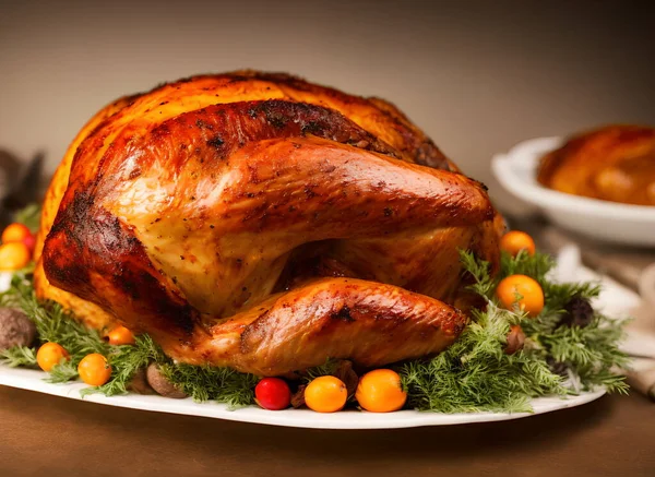 Realistic illustration of roast turkey, Christmas dinner, generative ai