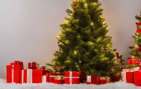 Árvore Abeto Natal Dentro Casa Com Presentes Abaixo Dele Generativo Fotografias De Stock Royalty-Free