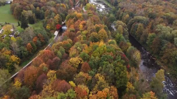 Letecký Pohled Krajinu Hrající Všemi Barvami Podzimní Sezóny Během Teplého — Stock video