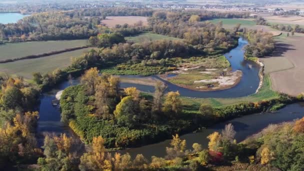 Повітряний Вид Меандри Річки Протікає Через Краєвид Богумні Чеська Республіка — стокове відео