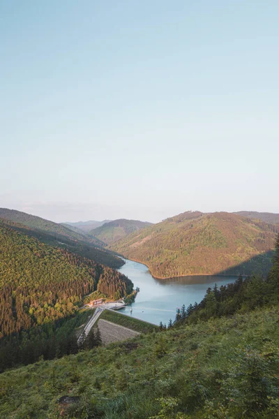 Zonsondergang Boven Sance Dam Bij Ostravice Het Midden Van Beskydy — Stockfoto