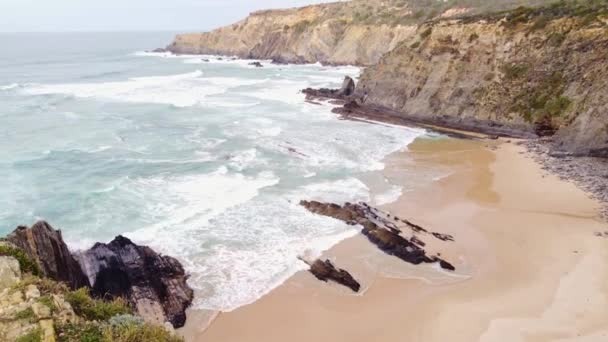 Westkust Van Portugal Met Zandstranden Een Heldere Atlantische Oceaan Met — Stockvideo