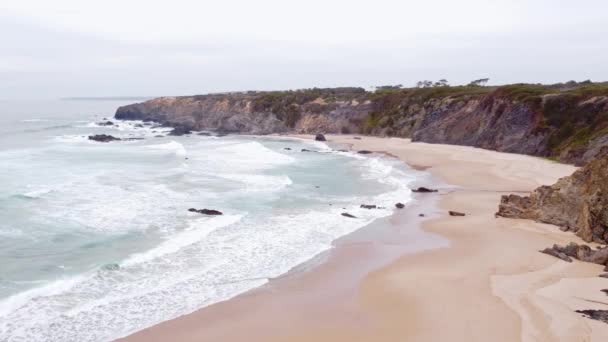 Portugal West Coast Sandy Beaches Clear Atlantic Ocean Soft Light — Stock Video