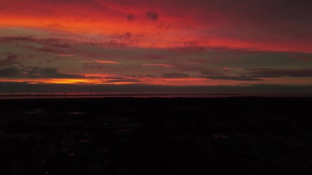 Dech Beroucí Obzor Západu Slunce Nad Holandským Almere Červená Obloha — Stock video