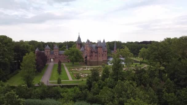 Aerial Footage Medieval Castle Castle Haar Netherlands Last Rays Day — Stock Video