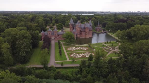 Luftaufnahmen Über Der Mittelalterlichen Burg Haar Den Niederlanden Während Der — Stockvideo