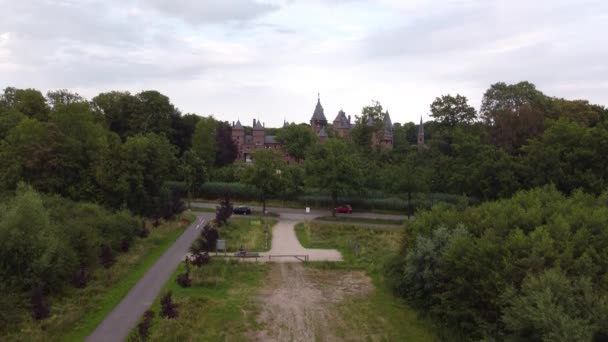 Luchtbeelden Middeleeuws Kasteel Haar Nederland Tijdens Laatste Stralen Van Dag — Stockvideo