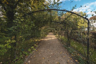 Kortrijk 'in dışındaki Rozentuin Park' ında sonbahar günbatımı. Gül Bulvarı, Flanders bölgesi, Belçika.