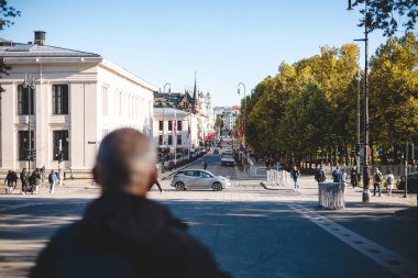 Karl Johans 'ın kapısının kraliyet sarayına doğru açıldığı Oslo şehir merkezinde kıtır kıtır bir sonbahar günü bayraklar dalgalanıyor ve şehrin cazibesi tam ekrana yansıyor..