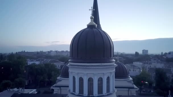 Pan Spire Dome Spaso Preobrazhensky Cathedral Odessa Ukraine Summer Evening — Stock Video