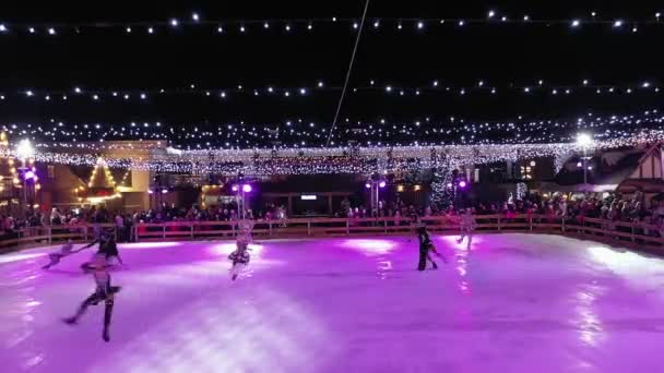 おとぎ話の登場人物を演じる氷の上のダンサーのショットやトリックを行う サーカスでのショー アイスダンス — ストック動画