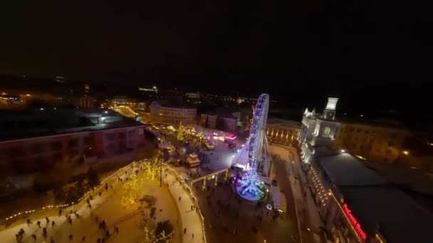 Riesenrad Straßenfest Auf Dem Kotraktova Platz Abend Kiew Ferienzeit Kiew — Stockvideo
