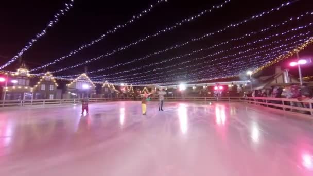 おとぎ話の登場人物を演じる氷の上のダンサーのショットやトリックを行う サーカスでのショー アイスダンス — ストック動画