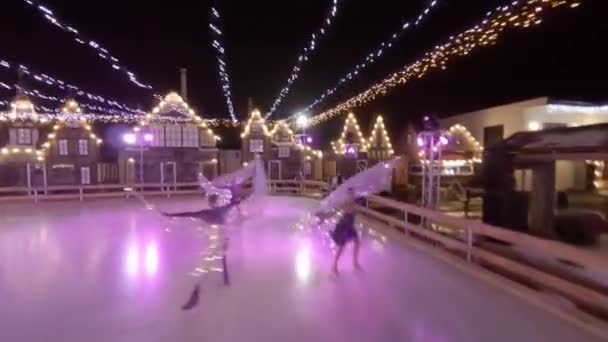 Aufnahme Von Tänzern Auf Dem Eis Die Märchenfiguren Aufführen Und — Stockvideo