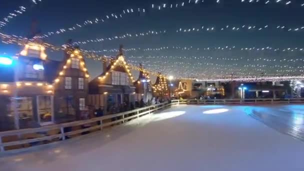 Ijsbaan Winter Schaatsen Rijden Ijs Schaatsen Een Wintersport Entertainment Kersttijd — Stockvideo