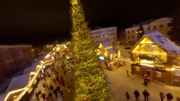 Ferris Wiel Straatmarkt Kotraktova Square Goedenavond Kiev Vakantieseizoen Kiev December — Stockvideo